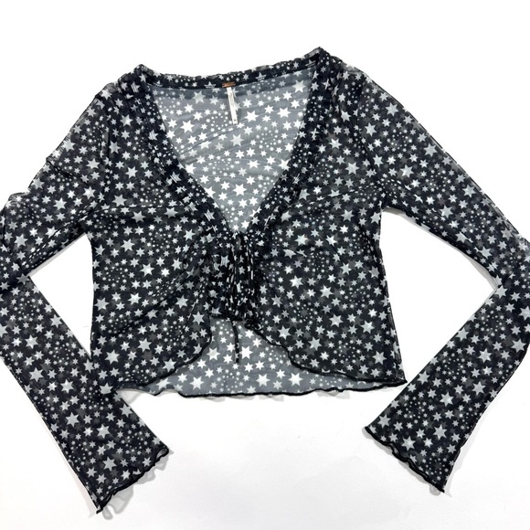 Free People Marne Sheer Mesh Top Long Sleeve Tie Front - Picture 2 of 6